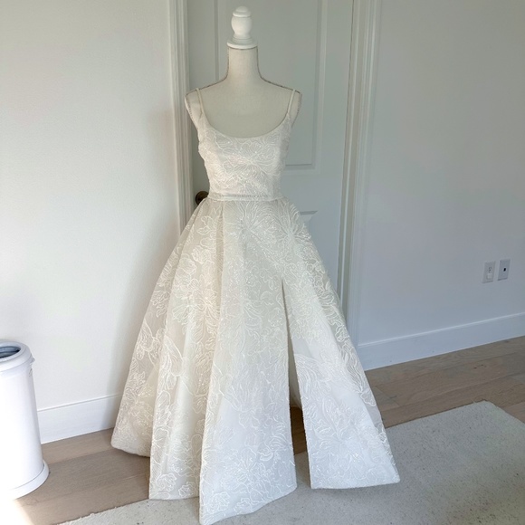 Portia & Scarlett White Sparkle Ballgown with High Leg Slit - Picture 1 of 10